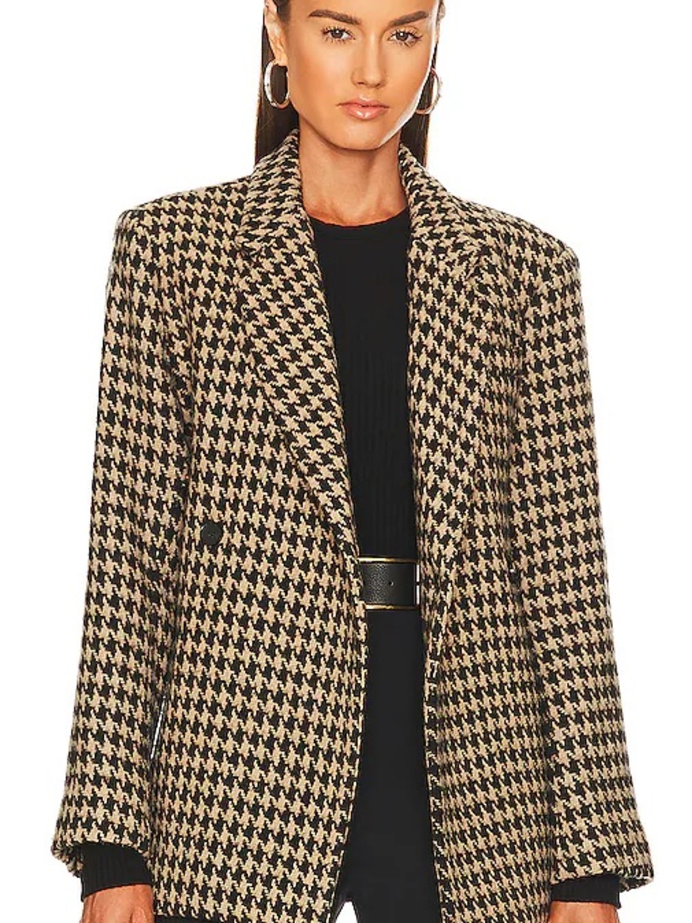 Anine Bing Houndstooth Blazer in Black & Tan